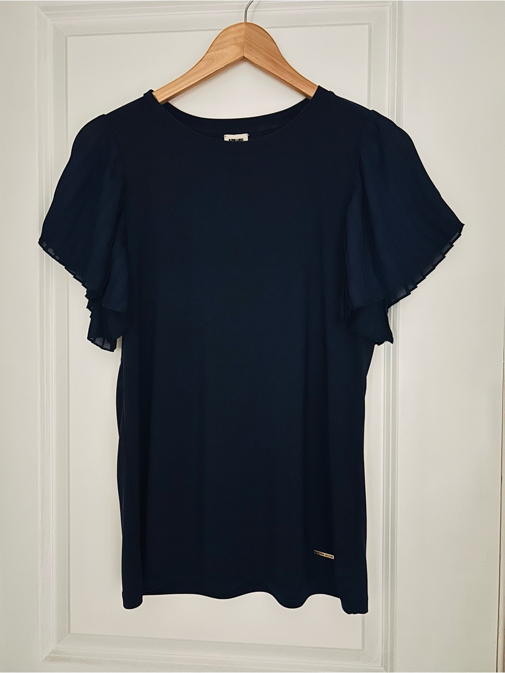 Anne Klein Womens Classic Navy Flutter Sleeve Blouse Size Small